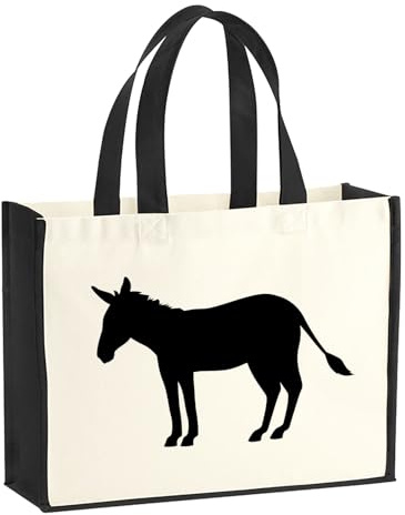 Huuraa Jutetasche Esel Silhouette Geschenk | Großer Shopper 21 Liter Juteshopper Black Tasche aus Jute und Baumwolle Einkaufstasche Geschenkidee Tragetasche mit Motiv