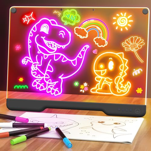 LED Zeichenbrett, 16 inch Wiederaufladbare Doodle Tafel, Neon Art Trockenlösch-Tafel mit 7 Farbmodi, Notiztafel Kreatives Geschenk Spielzeug für Kinder/Mädchen/Teenager,5 Marker-Schwarz