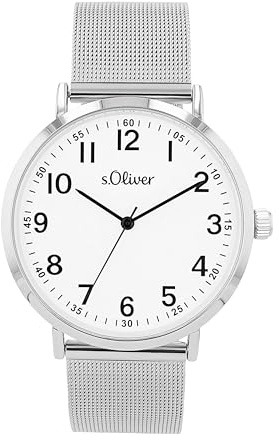 s.Oliver Armbanduhr mit Metallband für Herren, Silber, wasserdichte 3 bar, Geschenkidee, kommt in Uhren Geschenkbox, 2040145