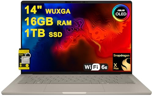 ASUS Zenbook A14 Laptop 14 WUXGA OLED (100% DCI-P3, 600nits HDR) Qualcomm 8-core Snapdragon X Plus (fino a 45 top) 16 GB RAM 1 TB SSD per Creator Business Professional Win11 ICP Acc
