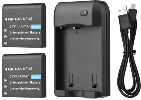 Aumotop Kit Chargeur NP-40 + 2 Batteries avec Câble USB - Voyant LED - Noir 3,7 V 800 MAh Solution Portable pour Les Utilisateurs D'appareils Photo et Les Photographes de Voyage