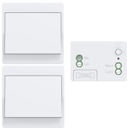 Aovrlcx EU Interrupteur sans fil kit d'interrupteur à bouton sans fil auto-alimenté interrupteurs cinétiques sans fil bidirectionnels sans pile télécommande radio (White 1Gang 2V1)