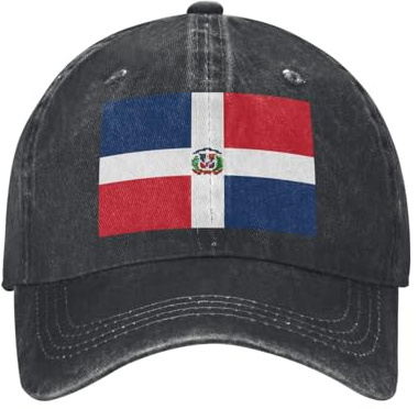 PHAYAH Baseball-Cowboy-Kappe mit Dominikanische Republik-Muster, verstellbar, Vintage-Stil, Baumwolle, für Damen und Herren, Outdoor-Sport, Denim-Sonnenhut, Schwarz