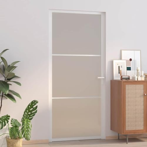 Generico Puerta interior 93 x 201,5 cm blanco mate cristal y aluminio, puertas de casa