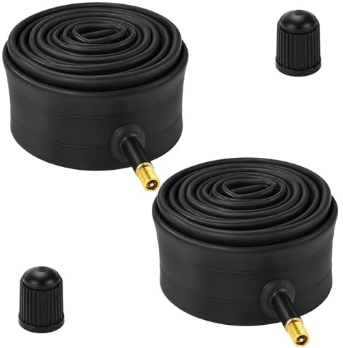 20 Zoll Schlauch 2er Set, Fahrradschlauch 20 Zoll mit Ventilkappen, Schlauch für Rennrad, Kompatibel mit 20x1.75 und 20x1.95 Reifen, Hochwertige Innenventile und Schutzkappen für Fahrradreifen
