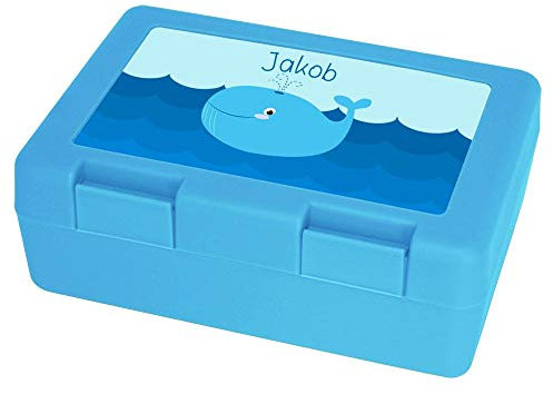Eurofoto Brotdose mit Namen Jakob und Motiv mit Wal für Jungen | Brotbox hellblau - Vesperdose - Vesperbox - Brotzeitdose mit Vornamen