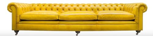Casa Padrino Luxus Chesterfield 3er Sofa Gelb 320 x 110 x H. 71 cm - Luxus Leder Möbel