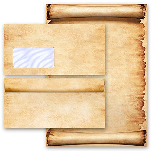 Motif-Stationery Sets Parchment Antique & History Old Paper Old Style 50 Sheets of Stationery Paper + 50 Matching envelopes DIN Long with Windows | Paper-Media