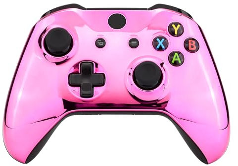 eXtremeRate Front Hülle Case für Xbox One S&X, Custom Glossy Skin Cover Vorderseites Gehäuse Faceplate Shell Ersatzteile für Xbox One S/X Controller Modell 1708-Chrome Rosa