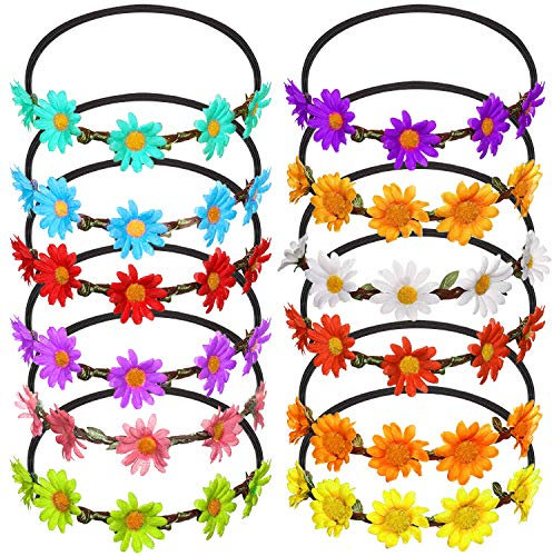 FEPITO 12 Stücke Blume Stirnband Garland Multicolor Blumenkranz Böhmen Blumenkrone für Frauen Mädchen