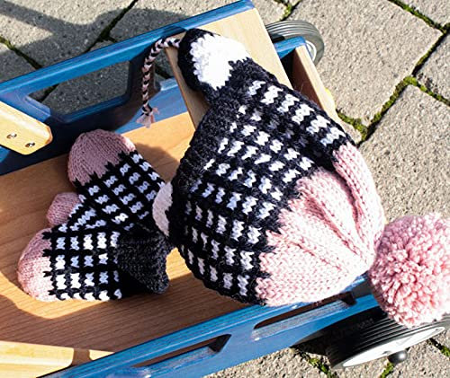 Strickset Kinder Mütze + Fäustlinge * DIY Set stricken * INKL. 6 Knäuel Merino Mix big Wolle + Strickanleitung + MyOma-Label * in der Farbvariation marine (Fb3409), schneeweiß (Fb3100), puder (Fb3731)