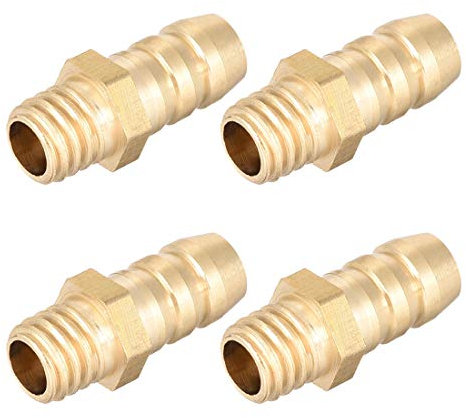 sourcing map Verbindungsstück aus Messing metrischer Stecker mit Widerhaken Schlauchtülle 6 mm x M6 x 1 (4 Stück)
