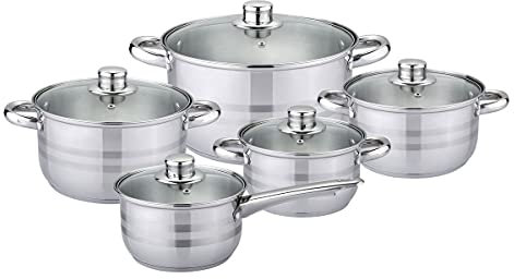 Posten Anker Hoffman's Topfset Bonn aus Edelstahl | 10 teilig | Induktion geeignet | Kopftopfset | Topf Set | Töpfe spülmaschinengeeignet | Küche komplett | Kochgeschirr | Kapselboden | rostfrei