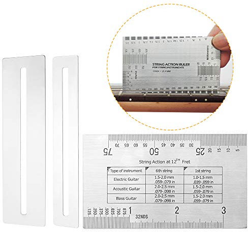 Huayue Guitar Gauge Ruler, String Action Ruler Guitar Luthier Accurate String Guitar Measuring Tool with Guitar Fingerboard Guards for Electric Acoustic Classical Guitars Bass