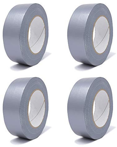 gws 4 Rollen Gewebe-Klebeband Premium Qualität | Naturkautschuk-Panzer-Duct-Tape | von Hand reißbar | Steinband | 50 m x 38 mm silber