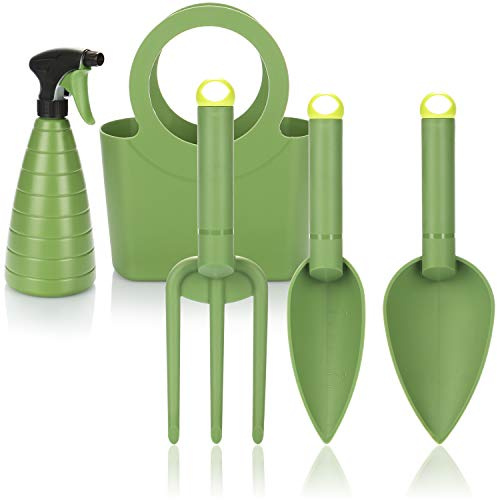 com-four® Set di attrezzi da giardinaggio, Attrezzi leggeri e pratici | Con spruzzatore e borsa da trasporto - Strumenti robusti per un giardinaggio facile