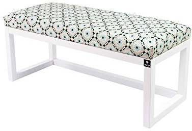 EMRA WOOD by M-DEKO LPG-2 Sitzbank Bank Gepolstert Velours Mandala Kreise Holz Erle Weiss Nach Maß (80, Höhe 45cm Tiefe 30cm)