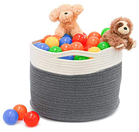 DuneDesign Cesta de Algodón Ø34x25 - 20L Cesto de Ropa - Canasta para Juguetes Plantas Decoración