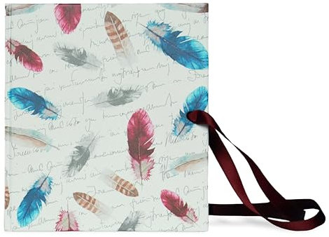 libralides - Handgemachtes Tagebuch mit Schlaufe 15x16,5cm 100 Seiten „Feder“ Skizzenbuch quadratisch mit Muster/Motiv - Kladde Blanko-Buch unliniert zum Zeichnen & Skizzieren für Unterwegs