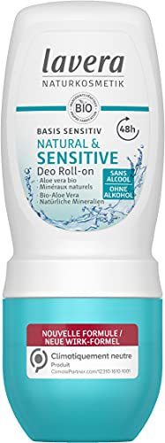 Lavera Deo Roll-On Basis Sensitiv - Natural & Sensitive - 0% Aluminiumsalze - vegan - zuverlässiger Deoschutz 48h - Naturkosmetik - Basis von Bio Aloe Vera und natürlichen Mineralien - 50ml