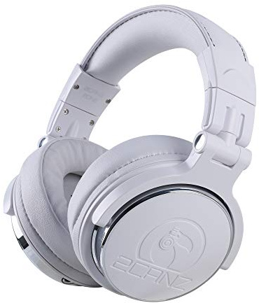 2CANZ Pro Matte White Over-Ear Professional Wired DJ Headphones - Closed Back, Plush Ear Cushions, Adjustable Earpads, Foldable, and Joint Listening