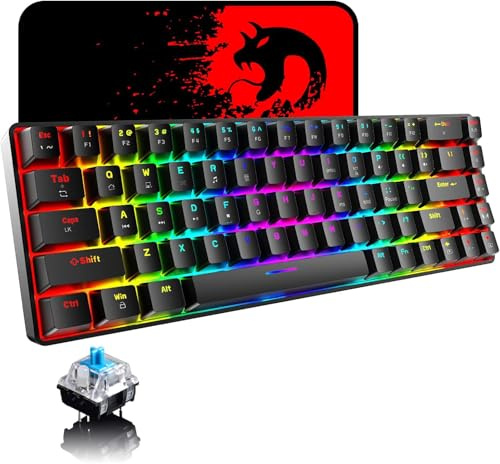 60% Mechanical Gaming Keyboard Mini 68 Keys Wired Type C 18 RGB Backlight Effects,Lightweight RGB 6400DPI Honeycomb Mouse,Large Mouse Pad Compatible with PS4,Xbox,PC,Laptop,MAC (Black/Blue Switch)