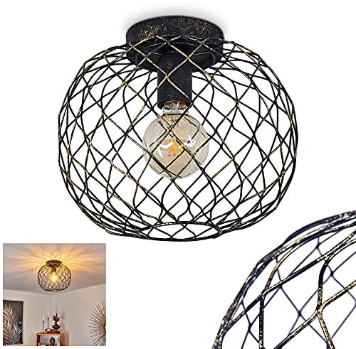 Deckenleuchte Nordslesvig, moderne Deckenlampe aus Metall in Gold/Schwarz, Leuchte in Gitter-Optik, 1-flammig, 1 x E27, mit Lichteffekt an der Decke, ohne Leuchtmittel