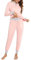 Aseniza Pyjama Femme Hiver Coton Ensembles de Pyjama Femmes Chauds Manches Longues Vêtements de Nuit Couleurs Contrastées Ensemble Pyjamas Tenue de Nuit Vêtements de Détente Loungewear Rose XL