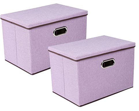 Youyijia 2 Pack Storage Boxes with Lids 45x30x30cm Large Collapsible Storage Cube for Shelves Foldable Linen Fabric Storage Boxes for Homes & Offices(Purple)