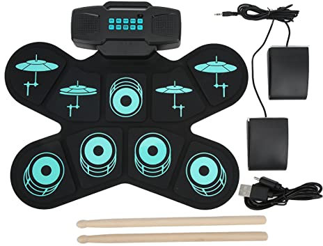 Juego de bateria electrica Bateria de practica electronica plegable de silicona Kit de bateria electronica con parlantes incorporados Bateria portatil enrollable Kit de bateria Ideal Navidad Cumpleano