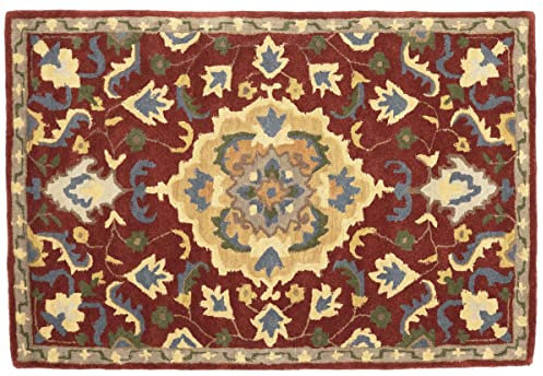 RUG PRINCE Teppich aus Wolle 120x180 Rot Medaillon Handarbeit Handtuft Modern