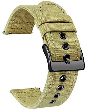 BINLUN Canvas Uhrenarmband Schnellverschluss Stoff Uhrenarmbänder 18mm 20mm 22mm 24mm Textil Ersatzarmbänder für Herren und Damen mit Silber/Schwarze Schnalle