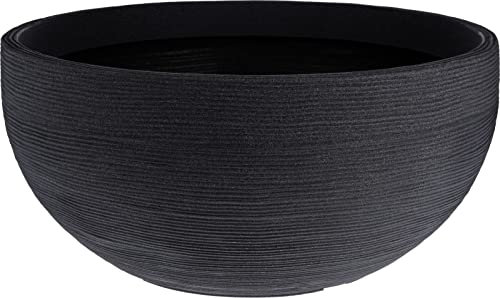 Muddy Hands 60cm Extra Large Anthracite Chisel Effect Bowl Plant Pot Indoor Home Outdoor Garden Round Plastic Flower Planter Water Feature