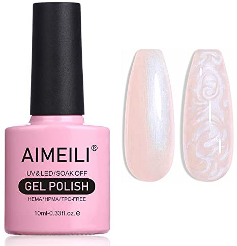 AIMEILI Gel Nagellack Pearl Effekt, Transparent Pearl Shimmer Glänzend Glitzer Gel UV LED Soak Off Pearl Gel Polish - (173) 10ml