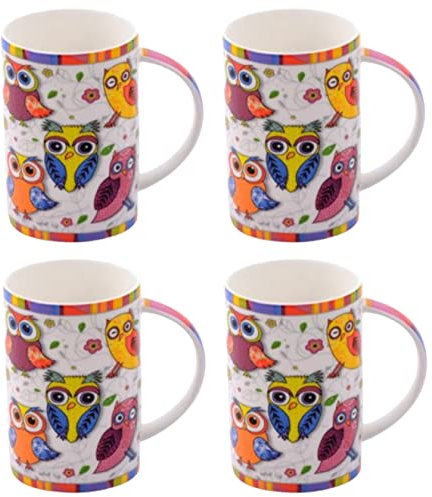 teemando® 4 X Becher Eule Fine Bone China 0,35 l = 4 Becher