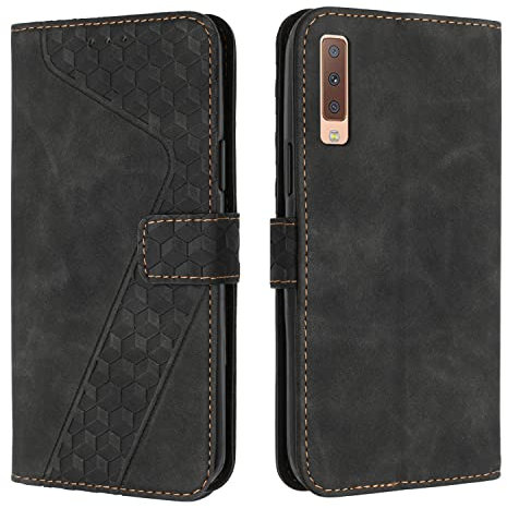 OKZone Kompatibel mit Samsung Galaxy A7 2018/A750 Hülle, Handyhülle Samsung A7 2018/A750, PU Leder Tasche Wallet Schutzhülle Flip Cover Klappbar Etui mit Magnet Kartenfach TPU Lederhülle (Schwarz)