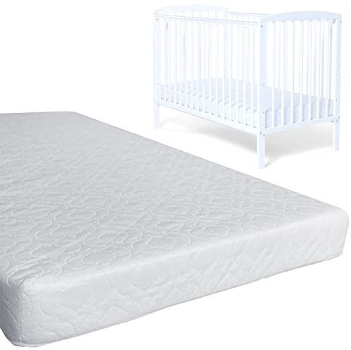 iSTYLE MODE BETTER HOME CHOICE Baby Toddler Cot Bed Fully Breathable Foam Mattress & Waterproof Zipped Removable Washable Cover, Anti Allergy, White (140 x 70 x 10 cm)