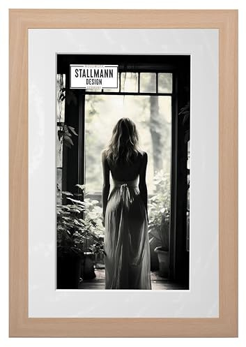 Stallmann Design Bilderrahmen mit Passepartout 28x35 cm (Bild 18x24) | Farbe: Buche | 30 mm starke Rahmenleiste
