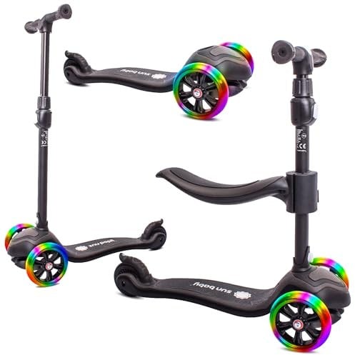 sun baby Roller Scooter Kinder 3 Jahre, LED große 3 Räder, Abnehmbarem Sitz, Kinderroller, Childern's Scooter (Schwarz)