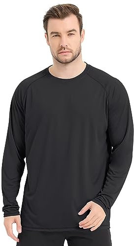 Sillictor Running Tops for Men Long Sleeve UPF 50+ Quick Dry Polyester Sports Gym T Shirts Men UV Sun Protection Tops for Swimming Football Hiking Fishing Shirts,Cool Wicking 3020 Black M