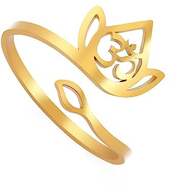 VASSAGO Verstellbare Lotusblumen-Ringe für Frauen, Om Yoga Blume Versprechen Ringe, Ausschnitt einfarbig Lotusblume Ring, verstellbarer Lotusring inspirierender Schmuck, Geschenk für Frauen Mädchen