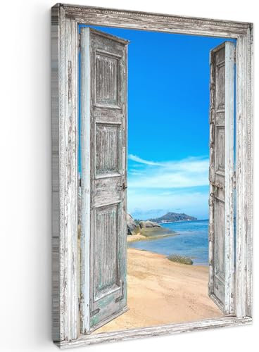 MuchoWow© Wandbilder Klein 20x30 cm Mini Schlafzimmer Home Deko Wohnung Bild Wohnzimmer Fotoleinwand Wand Bilder Leinwand Wall Decor Strand - Tropisch - Sommer - Fensterblick - Meer