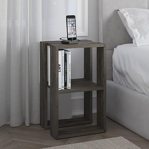 HOCUS PICUS Modern Nightstand Bedside Table | Stylish Multi-Functional Side Table for Bedroom, Living Room, Office 2-Tier Lamp Holder & Coffee Table Easy to Assemble 30 x 34 x 55cm (Dark Coffee)
