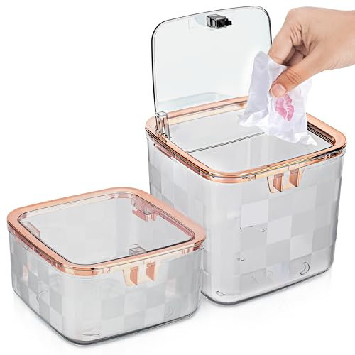 BELLE VOUS Small Desktop Trash Cans with Lids (2 Pack) - Mini Plastic Waste Bins for Desk, Table, Office, Kitchen, Bedroom or Bathroom - 1.4L & 2.2L Garbage Cans