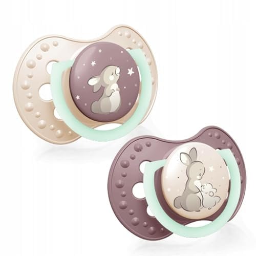 LOVI Dynamic Schnuller, BPA-freier aus Silikon mit zusätzlichen Öffnungen, Im Dunkeln leuchtende Schnuller, Hygieneschutzhülle, 2 Stück, Rosa (6-18, Night & Day Girl)