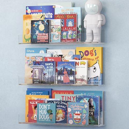 NATURE SUPPLIES 3er-Set Schwebende Kinderzimmerregale aus klarem Acryl 41 cm, Acryl Ständer ideal für Bücher, Spielzeug und Dekoration, Wandregal für Kinderzimmer, Kinderbuchregal, Kinderzimmerregal