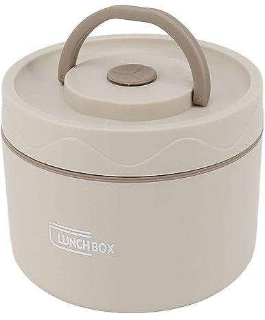 Stackable 2 Tier Lunch Box, Food Grade 2 Tier Stainless Steel Insulated Lunch Box Round for School (Insulated Style, Creamy White)