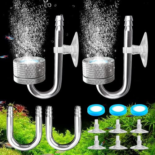 Vegena Aquarium Zerstäuber, 18 Stück Aquarium Co2 Diffusor Zerstäuber Mit Saugnäpfen Und U-Pipe, Sauerstoff Diffusor Aquarium, Co2 Diffusor Aquarium Für Aquarium Süßwasserfischpflanzen (Silver)
