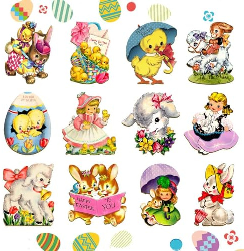 24Pcs Vintage Easter Decorations, Classic Easter Egg Bunny Wooden Hanging Ornaments Retro Easter Pendants for Easter Decor Party Supplies (Bunny)