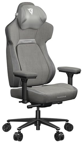 ThunderX3 CORE Loft - Ergonomischer Gaming Stuhl, Sitzfläche neigbar, Lendenwirbelstütze, Memory Foam Kopfstütze, Fußstütze, Stoffbezug – Hellgrau